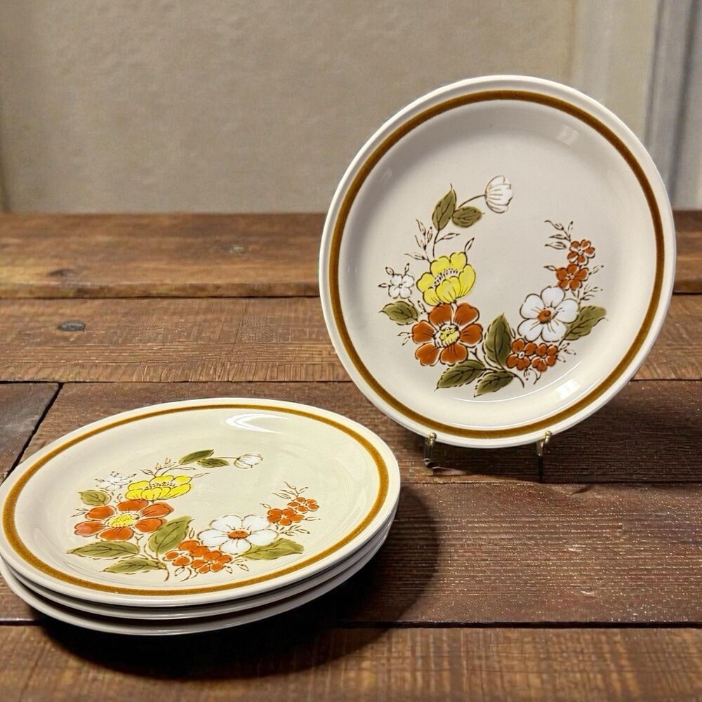 Vintage Mountain Wood Trellis Blossom Stoneware Plates | 10.75 Inch | Set Of 4
